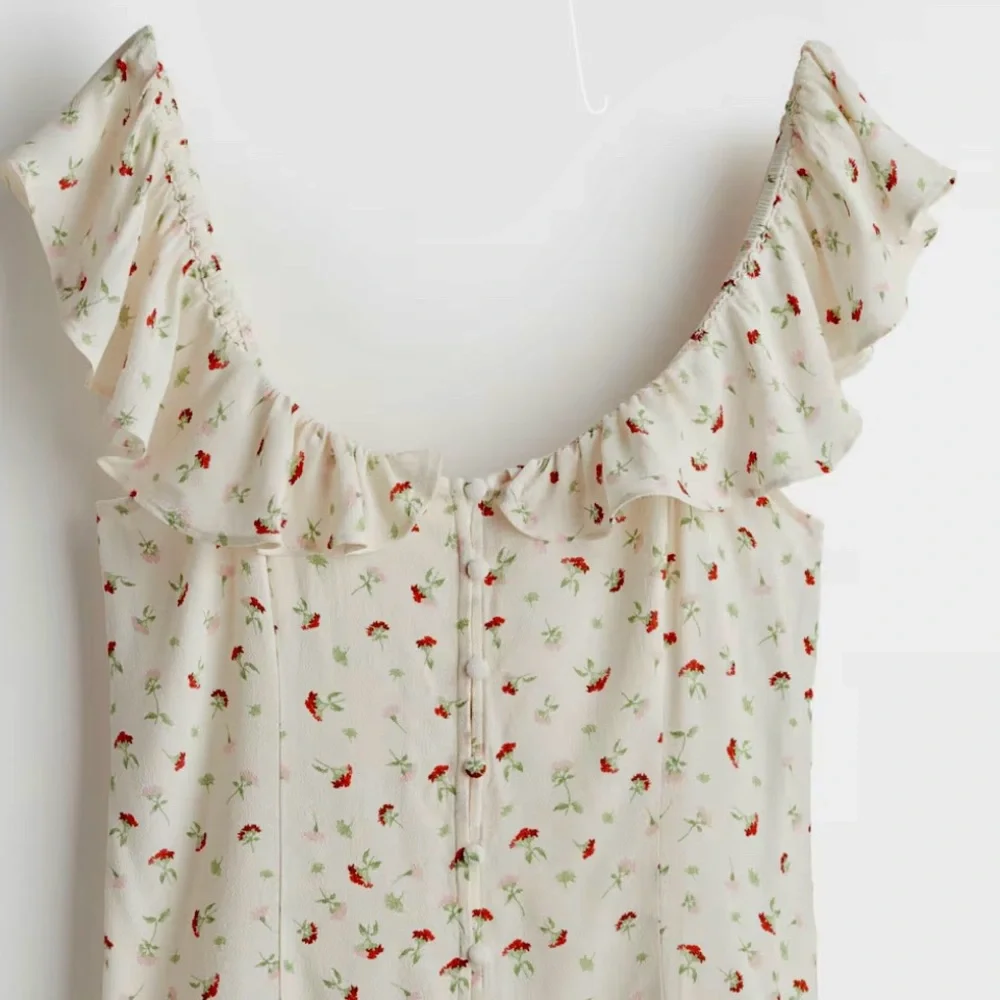 H&M White Blouse with Red‎ and Green Floral Design